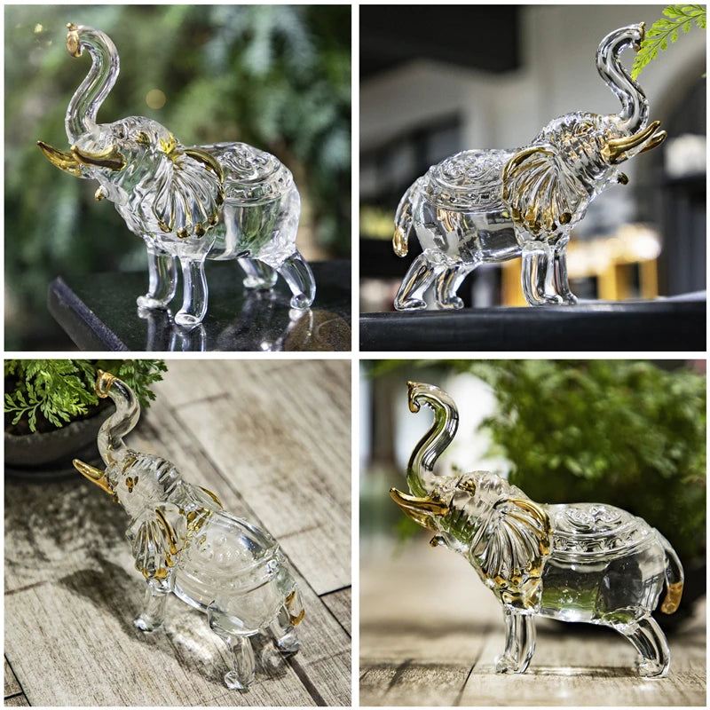 Crystal Thai Elephant Statue with Trunk Up Wealth Lucky Figurine