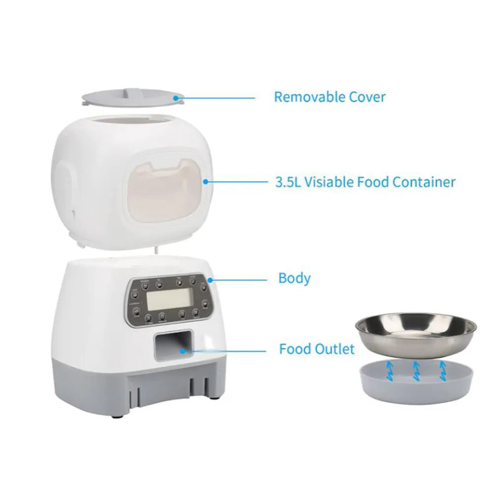 Smart 3.5L Pet Feeder with Timer and Stainless Steel Bowl