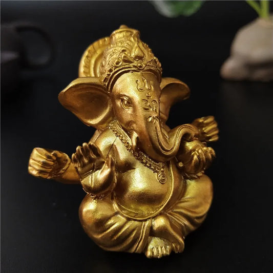 Gold Lord Ganesha Buddha Statue Elephant God Sculptures Ganesh Figurines