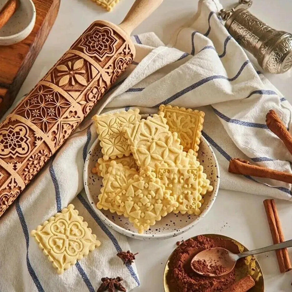 Patterned Wooden Rolling Pin for Baking