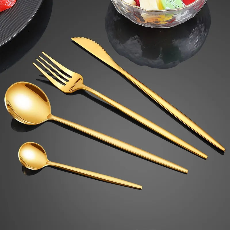 24pcs Gold Stainless Steel Dinnerware Set