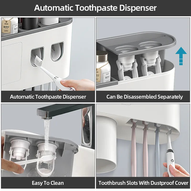 Magnetic Toothbrush Holder with Automatic Squeezer