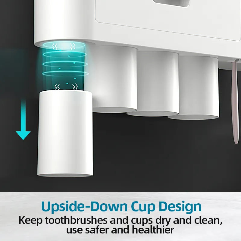 Magnetic Toothbrush Holder with Automatic Squeezer
