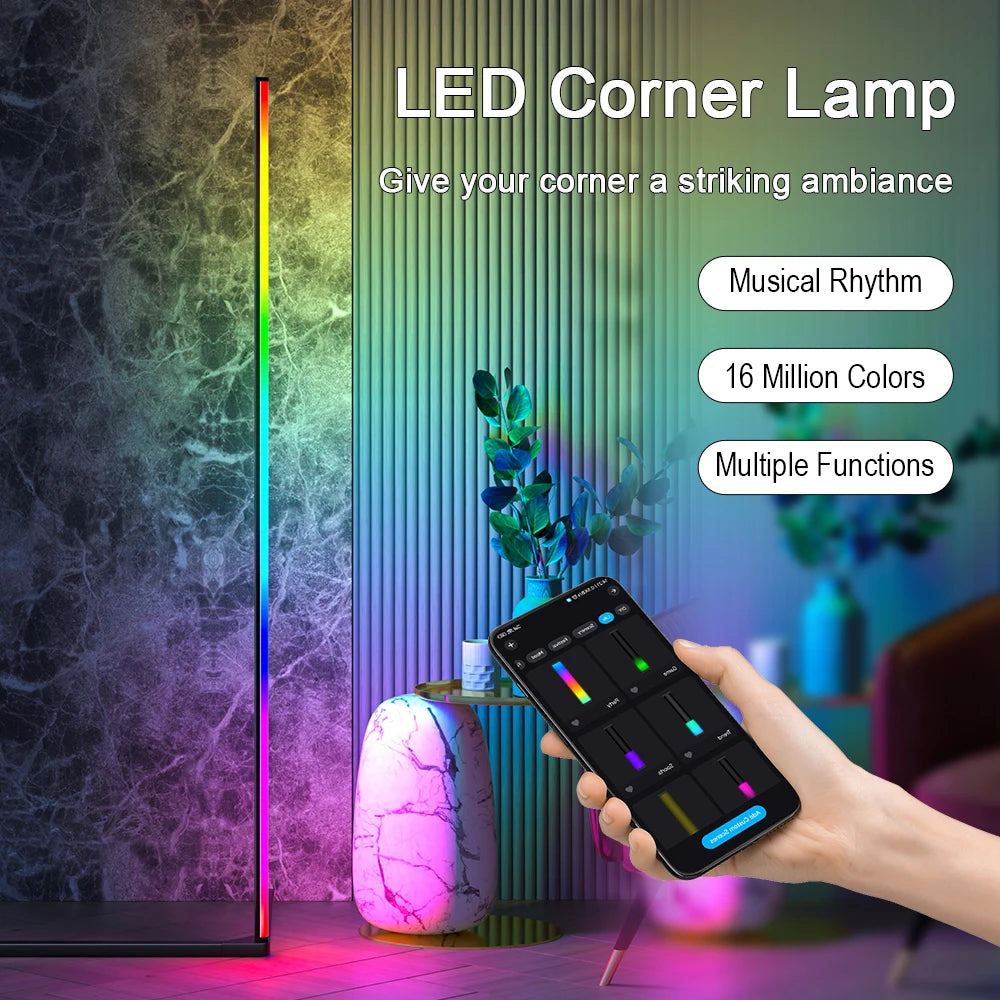 RGB LED Corner Floor Lamp - Smart Control